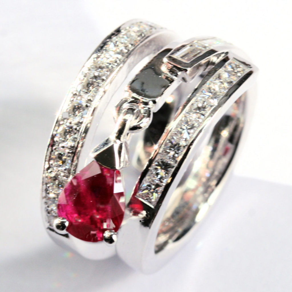 Bague Poire Or Rubis Diamant